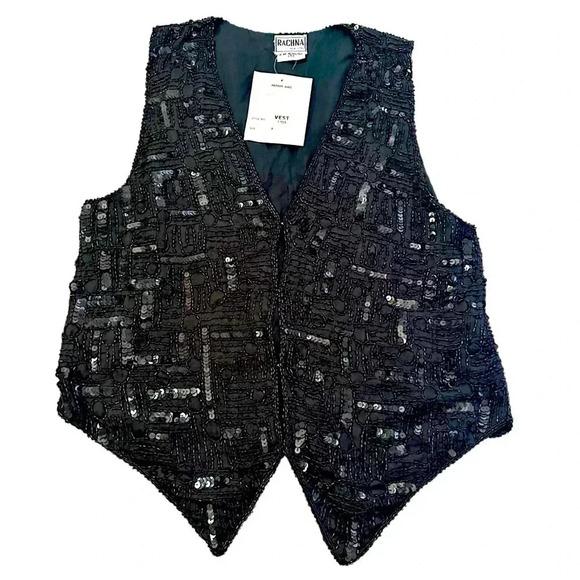 Jackets & Blazers - NWT vintage black sequin vest size small